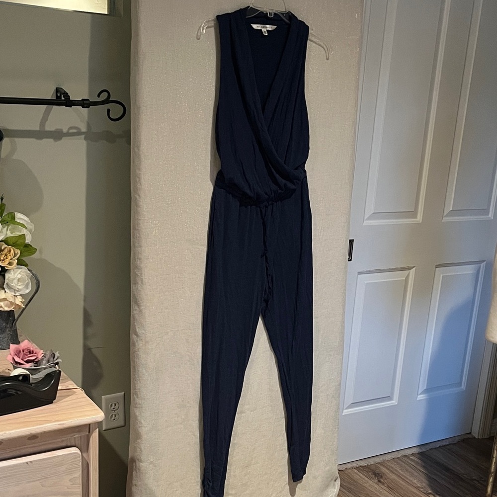 Max Studio Navy Sleeveless Wrap-Front Jumpsuit